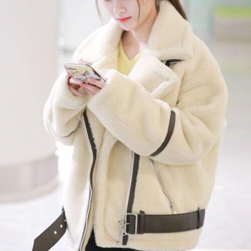 Women Warm Jackets Plus Velvet Padded Faux Lamb Wool Coat Female 2021 Autumn Winter Wild New Plush Oversized Top veste à zip