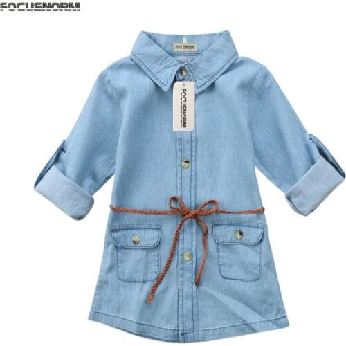 Fashion Toddler Kids Baby Girl Denim Jeans Loose Mini Dress Wedding Pageant Party Formal Dresses Sundress Outfits Clothes 1-7Y