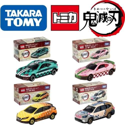 4 New TOMY Alloy Car Demon Slayer Kawaii Kamado Tanjirou Nezuko Agatsuma Zenitsu Hashibira Inosuke Toys Anime Child Gifts
