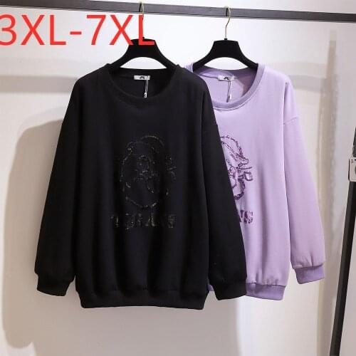 New autumn winter plus size sports tops for women large pullover long sleeve loose black cotton sweatshirt 3XL 4XL 5XL 6XL 7XL