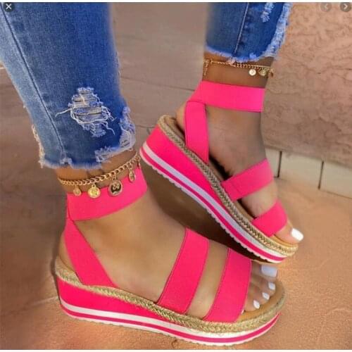 New womens wedge sandals ladies flat shoes women candy ribbon crossover shoes