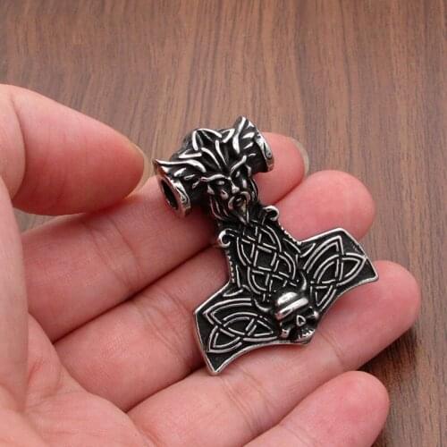 Vintage Odin Triangle Logo Thors Hammer Pendant Necklace Mens Stainless Steel Viking Celtics Knot Pendant Nordic Totem Jewelry