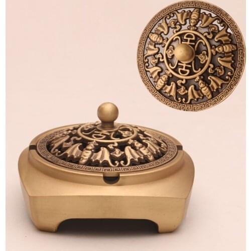 Craftsman pure copper ashtray pure copper censer with cover ashtray household living room tea table office new Chinese style