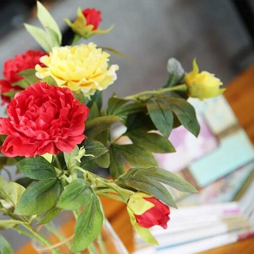 67cm Peony Artificial Silk Flower Green Plastic Branch 2 Heads Flowers for Home Wedding Festival Supplies Indoor Decoration