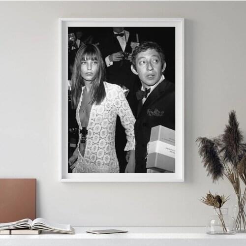 Jane Birkin Black White Photography Poster Serge Gainsbourg Canvas Painting Wall Pictures Living Room Decor Music Lover Gift
