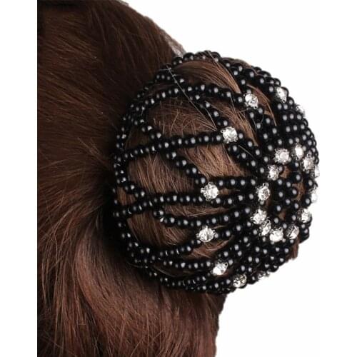 Crystal Hair Bun Covers Pearl Elastic Hair Net Ornament Crochet Handmade Hair Snood Ballet Dancing Snood Net Hair Accessories