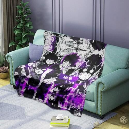 Cartoon Anime Printed Psycho 100 Flannel Fleece Blankets Bedspread For Kids Boys Girls Bedspread Couch Quilt Cover Travel