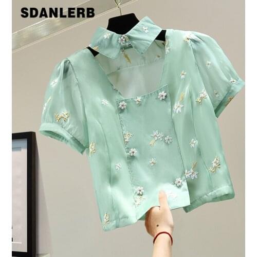 SDANLERB Women's Shirts With Embroidery