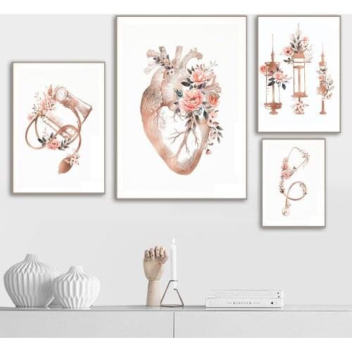 Heart Stethoscope Syringe Flower Medical Poster and Print Cardiologist Office Wall Art Picture Canvas Painting Decor Doctor Gift