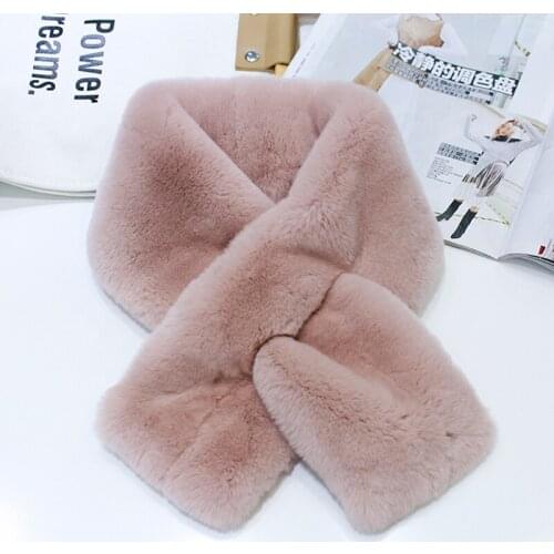 Women Winter Scarf Plush Rex Rabbit Fur Scarf Color Collar Shawl Neck Warmer Genuine Fur Scarves