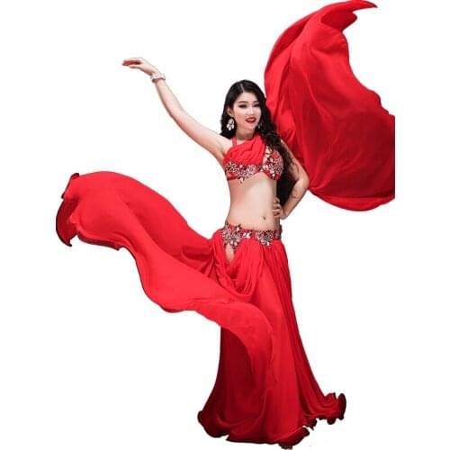 Rhinestone Beading Flower Bra Long Placketing Skirt Sexy Belly dance 2pcs set for Women/female Costume performance wears YC044