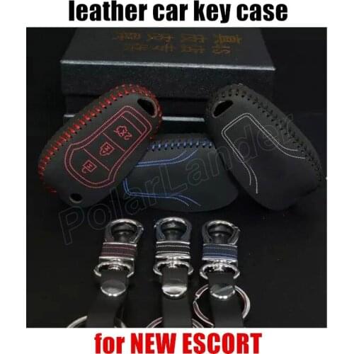 Only Red free shipping car styling Hand sewing car key case cover Genuine quality leather fit for FORD NEW ESCORT