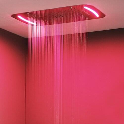 Misty Shower Head LED Ceiling Luxury Colorful Overhead Shower 304SUS 710x430mm Big Bathroom Rainfall Waterfall Bubble Showerhead