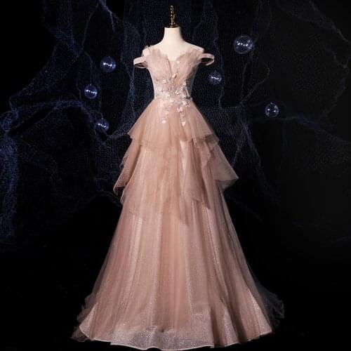 Evening Dress Sequins A-Line Pleat Floor-Length Lace Up Appliques Strapless Sleeveless Luxurious Party Formal Gown Woman B436