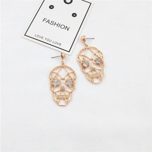 GSOLD Vintage Geometric Hollow Skull Head Drop Earring Exaggerated Large Metal Face Contour Goth Stylish Earring Women Jewelry