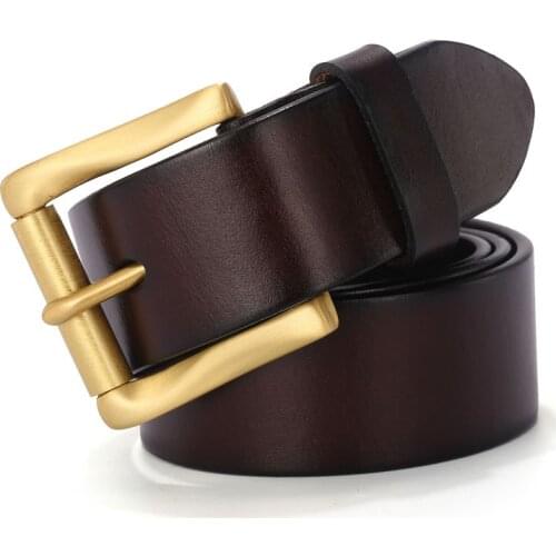 WESTERN AUSPICIOUS Belt Men With Brass Buckle Cinture Luxury Top Cow Leather Tactical Belt Length 105-125CM