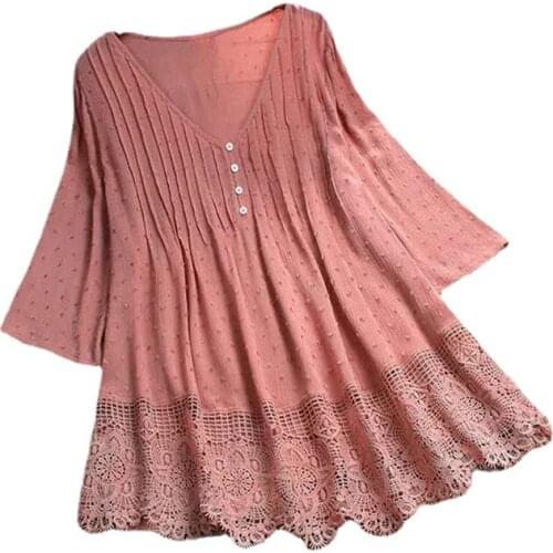 Spring Summer 2021 Women Fashion Lace Top Female V-Neck Womens White Shirt Designer Clothes Elegant Woman Shirt Dames Blouse