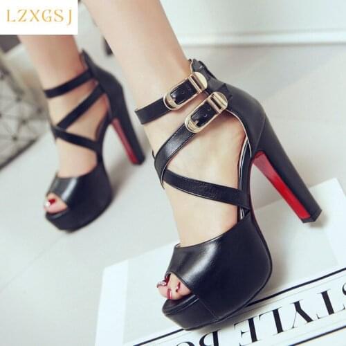Spring 2021 New Women Sandals Buckle Strap Peep Toe Sandales High Heels With Platforms Sandals Female Womens Spring Shoes