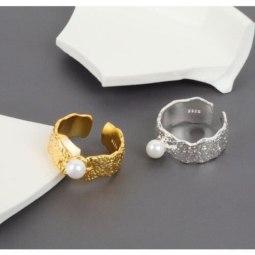 VENTFILLE 925 Sterling Silver Korean Ring Wide Hollowout Vintage Female INS Simple Handmade Opening Index Finger Fashion Jewelry