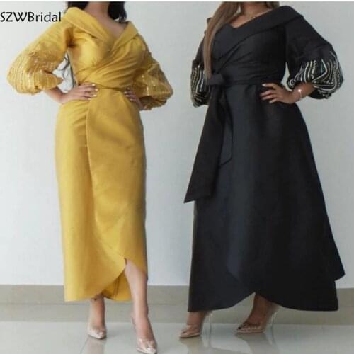 New Arrival V Neck Muslim evening dress Long sleeve Prom dresses women party night Dubai Arabia evening gowns 2021