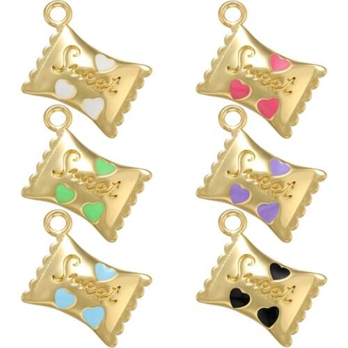 ZHUKOU gold heart Candy Pendant Handmade Enamel Dripping Oil Pendant for Necklace Earrings Jewelry Accessories Wholesale VD958