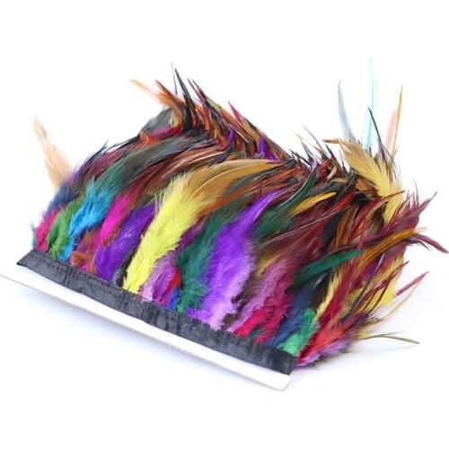 1 Meter Rooster Feather Trim Fringe 5-6 Inches Dyed Chicken Feathers Ribbon Decoration for Carnival Clothes Sewing Crafts Plumes