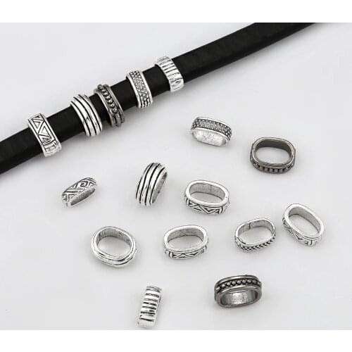 10PCS Flat Slider beads Spacers For 5/6/7/8mm Flat Leather Cord Bracelet Jewelry Making Findings Accessories