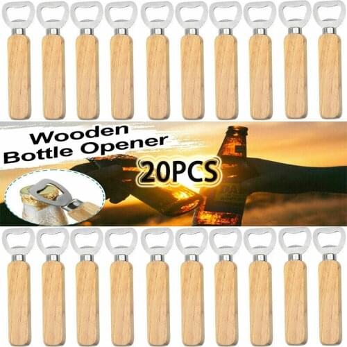 20Pcs/lot Wooden Bottle Opener Beer Can Opener Household Kitchen Gadgets for Party Wedding Beerfest