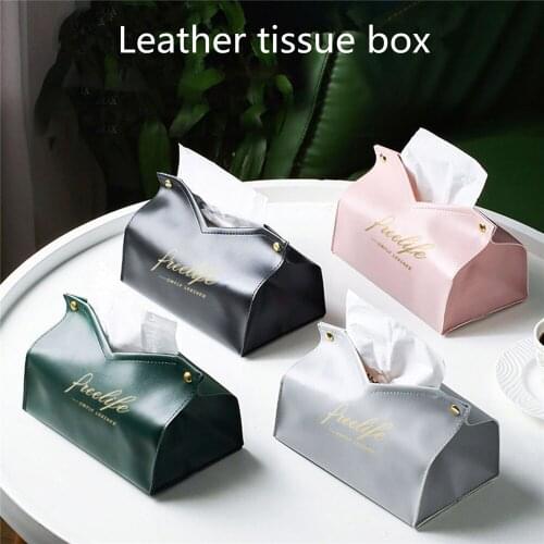 2021Creative PU leather kitchen storage tissue box tissue holder modern bathroom bedroom toilet paper storage box decoration