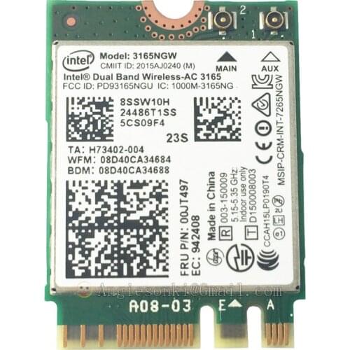3165NGW Bluetooth 4.0 00JT497 WLAN Card for Lenovo YOGA 700-11ISK Intel Dual Band Wireless AC 3165 433Mbps 3165AC