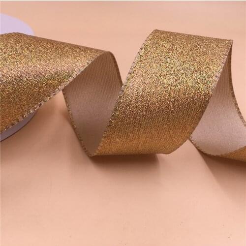 N1199 38MM X 25yards Bling Lurex Glitter Two Tone Satin Ribbon Wired Edge for Gift Box Wrapping