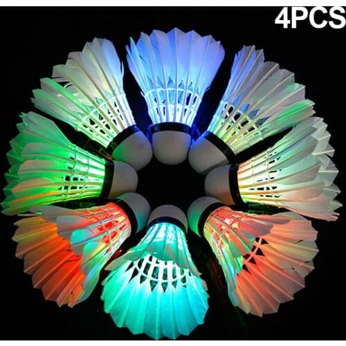 4 Pcs Badminton Dark Night LED Glowing Light Up Shuttlecock Lighting Durability Balls for Indoor Outdoor Sports
