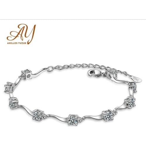 Anillos Yuzuk Silver 925 Jewelry Dazzling Sparkling CZ Chain Bracelet For Women 925 Sterling Silver Fine Jewelry Festival Gifts
