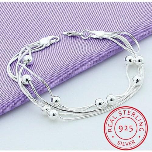 Free Shipping Silver Jewelry 925 Silver Bracelets Beads Bracelet Silver Chain Bracelets Jewelry For Women Gift