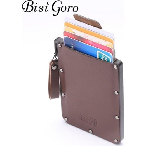 BISI GORO 2019 New Genuine Leather Slim Wallet High Quality Card Holder Black Coffee MaleLuxury Card Wallet Drop shipping