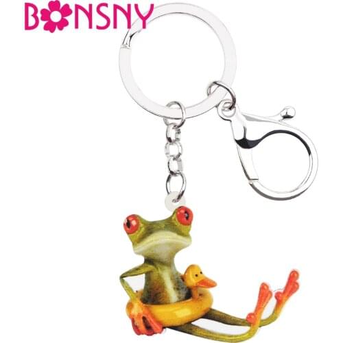 Bonsny Acrylic Swim Ring Frog Key Chains Keychain Holder Anime Animal Jewelry Gift For Women Girls Teens Bag Car Charms Pendant