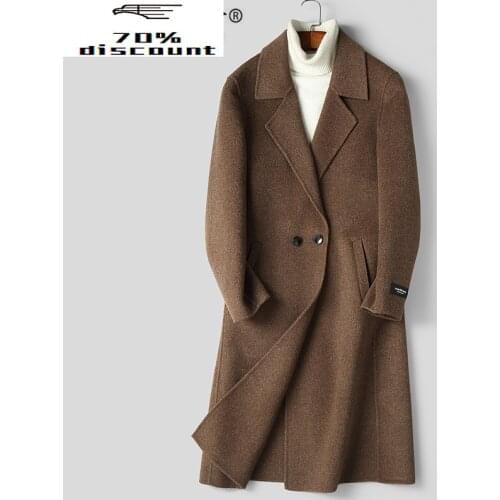Mens 200% Wool Coat Spring Autumn Long Jacket Men Overcoat Double Breasted Abrigo Hombre 2020 B29N003029 KJ4209