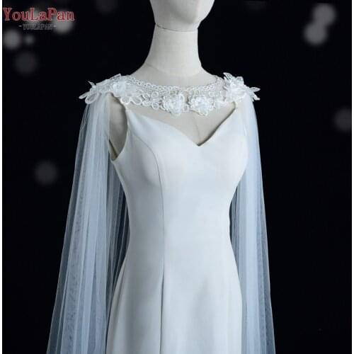 YouLaPan G18 Elegant 3M Long Wedding Cape Shawl Lace Flowers Neck Edge Wrap Cloak Cape Bridal Shawl Marriage Formal Party