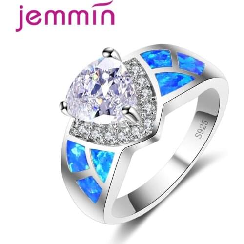 Hyperbolic 3 Claw White Crystal Stone Ocean Blue Opal Ring Authentic 925 Sterling Silver Jewelry for Women Girls Gift