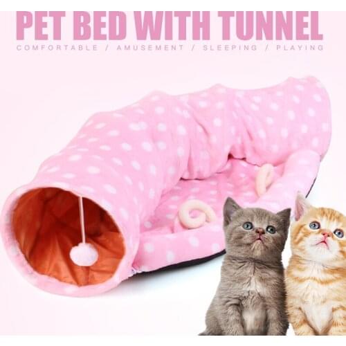 IdYllife Pet House with Tunnel Cat Toy Pet Mat Foldable Warm Winter Cat Bed Puppy Home Cushion Kitten Pet Supplies for Christmas