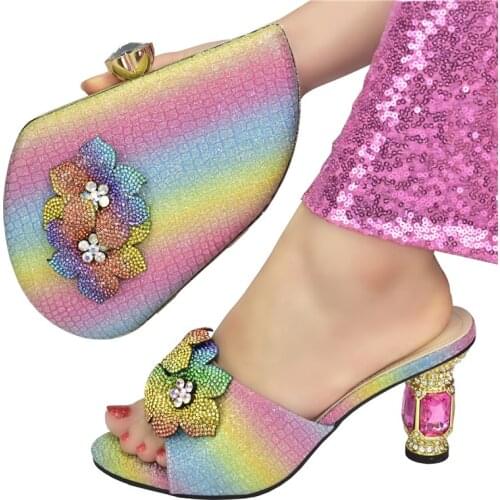 OLOMM Italian Shoes with Matching Bags Set Decorated with Rhinestone Women Shoes and Bags To Match Set Italy Party Pumps!Y-4