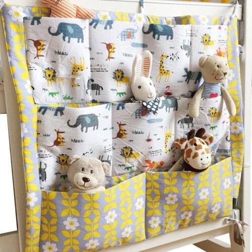 Bed Hanging Storage Bag Baby Cot Bed Brand Nursery Diaper Cotton Crib Organizer 55*60cm Toy Diaper Pocket for Crib Bedding Set
