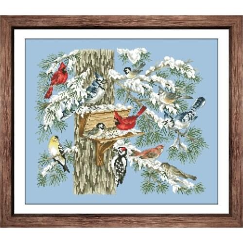 The gathering place cross stitch kit winter snow aida fabric 18ct 14ct 11ct sky blue cotton silk thread embroidery craft set