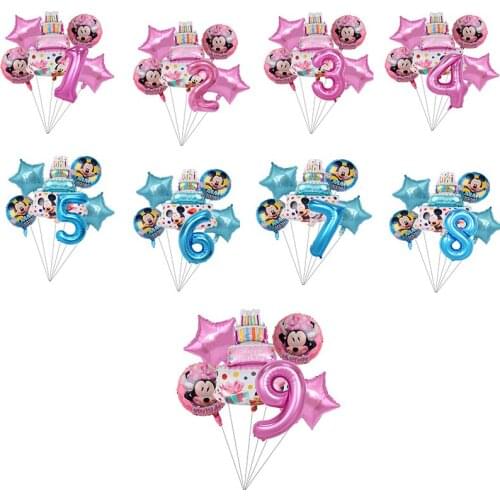 Mickey Minnie Cake Set Number Balloons Happy Birthday Cartoon Aluminium Foil Balloons Baby Shower Party Baloons Toys Party Decor