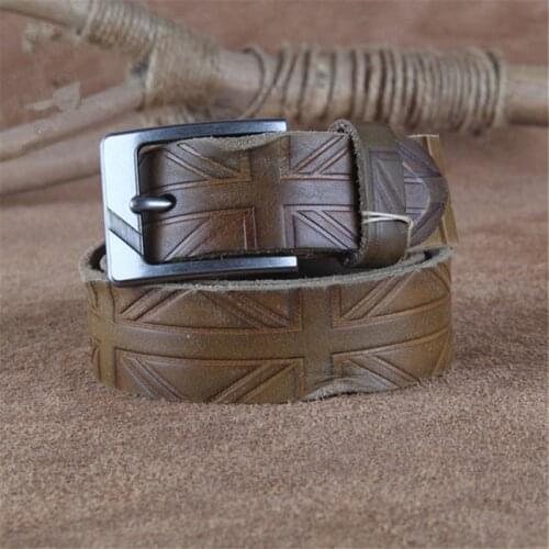 Uk Flag Luxury Cow Leather Belt Men Vintage Jeans Waist Belt Ceinture Homme Cinturon Hombre Male Strap Cowboy Belts MBT0382