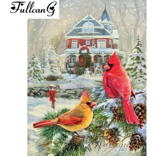 FULLCANG diy full square/round drill 5d diamond painting "snow bird and house" embroidery cross stitch kit home decor FC022