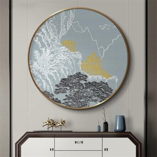 Traditional Chinese Style Landscape Building Wall Art Pictures Poster Print For Living Room Home Abstract Canvas Painting Decor