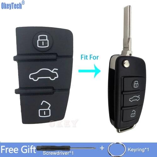 OkeyTech 3 Buttons Replacement Car Key Remote Fob Shield Rubber Pad For Audi A1 S1 A3 A4 A5 A6 A8 Q5 Q7 TT Quattro RS