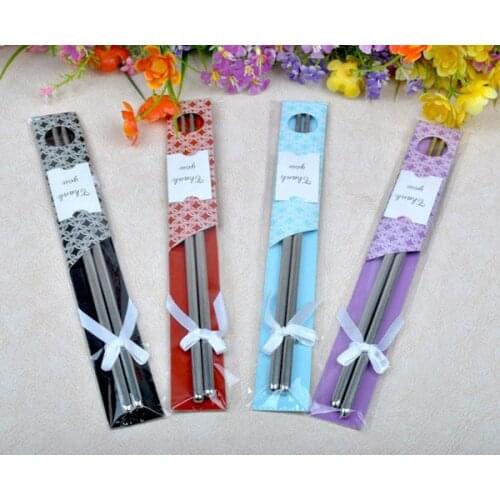 100Pairs/LOT East Meets West Stainless steel chopsticks +Chinese style wedding favors gifts free shipping