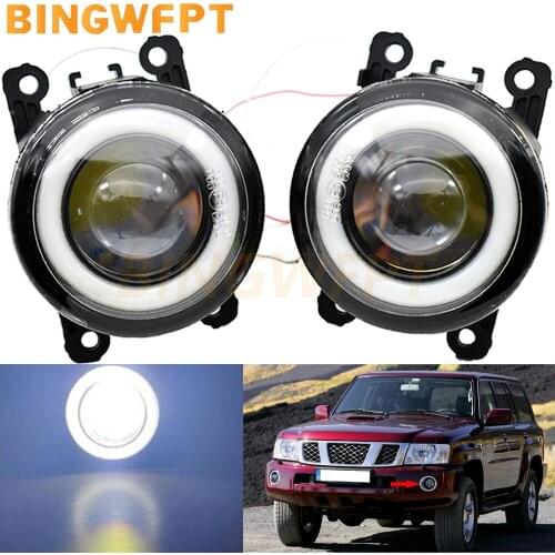 1Pair For Nissan Safari Patrol Y61 Facelift 2005 - 2009 Car Front Bumper H11 Fog Light with Angel eye DRL
